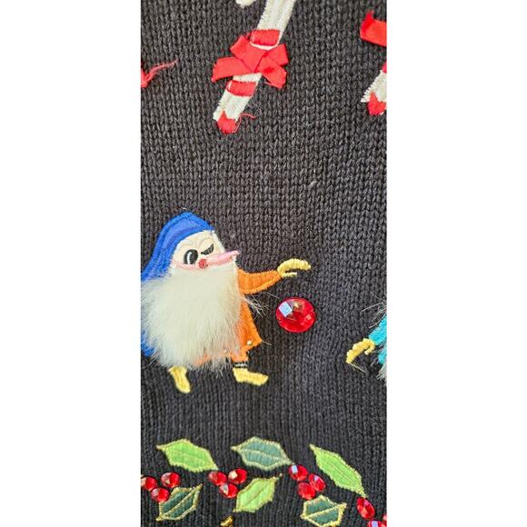 Yarnworks Sweater Womens Small‎ ELVES Ornaments FUN Vintage Ugly Christmas Party - Picture 3 of 9